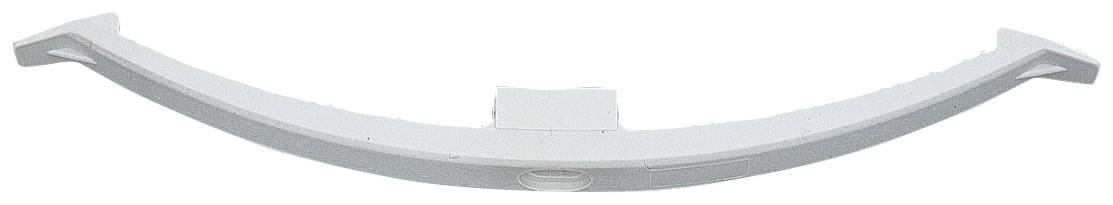 Pièce de garniture automobile courbe argentée avec des languettes de montage aux deux extrémités, présentée sur un fond blanc.