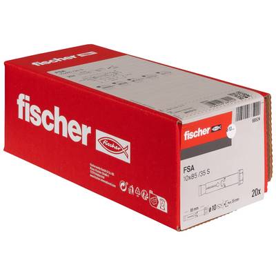 Boîte rouge Fischer de chevilles Fischer FSA 10x85/35 S, étiquetée 20x, présentée sur fond blanc.