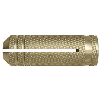 Douille ou manchon cylindrique en métal doré, fendu dans le sens de la longueur, avec une prise en motif de diamant et des extrémités fendues, présenté isolé sur fond blanc.