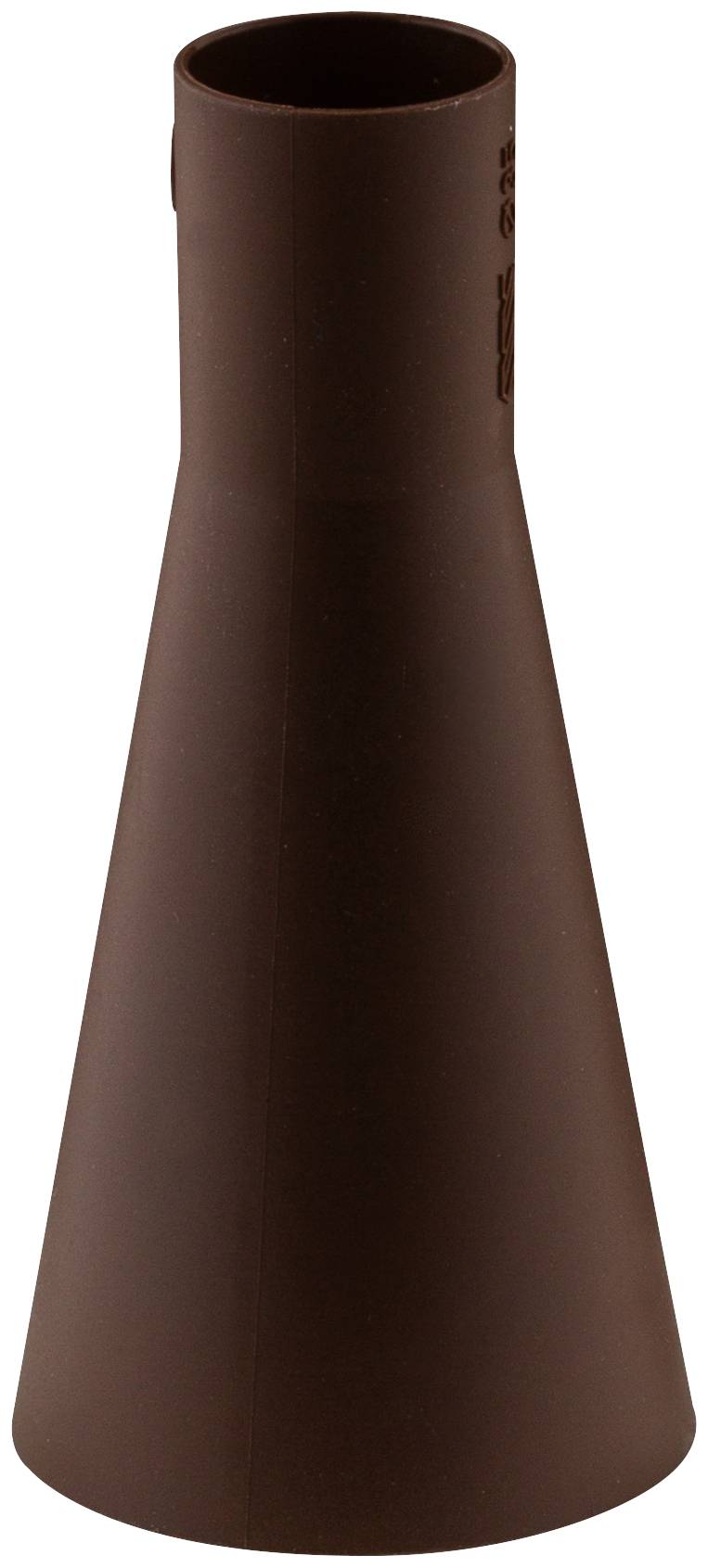 Bouteille conique brune ou vase avec un sommet ouvert étroit et une base arrondie plus large, présenté isolé sur un fond blanc