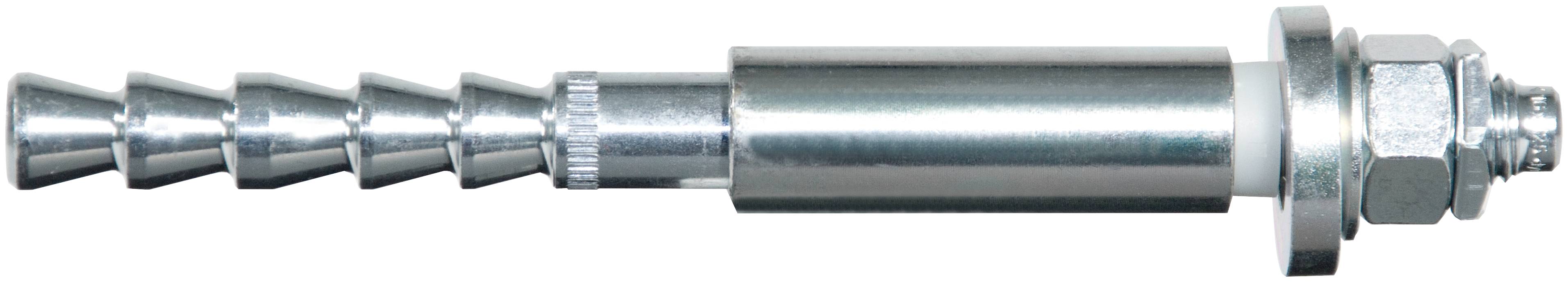 Embout de flexible en métal avec pointe conique progressée, corps cylindrique et raccord hexagonal fileté sur un fond blanc.