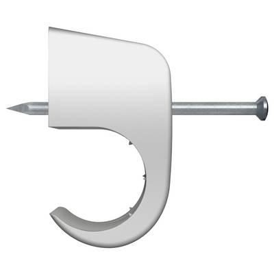 Clou en argent en forme de J ou de crochet avec une pointe acérée et une tête plate, isolé sur un fond blanc.