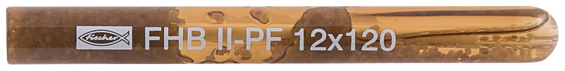 Une ampoule cylindrique transparente étiquetée « FHB II-PF 12x120 » avec un logo Fischer, présentée sur un fond blanc.