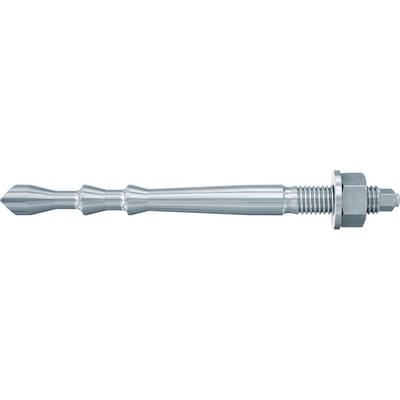 Buse filetée métallique ou boulon avec un écrou hexagonal et une pointe conique sur un fond blanc.