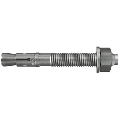 Boulon d'ancrage métallique avec une tige filetée, un écrou hexagonal et une douille conique à une extrémité.