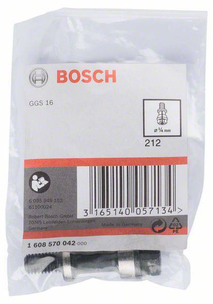 Emballage en plastique avec étiquette Bosch pour GGS 16. Contient un composant de machine avec code-barres et informations de l'entreprise.