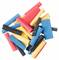 Plusieurs gaines thermorétractables colorées en rouge, bleu, noir et jaune, empilées de manière désordonnée. Utilisées pour l'isolation électrique.