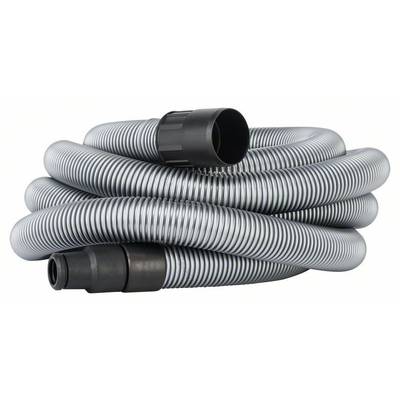 Tuyau d'aspirateur gris, en spirale, avec un embout noir à chaque extrémité. Convient pour être raccordé à un aspirateur.