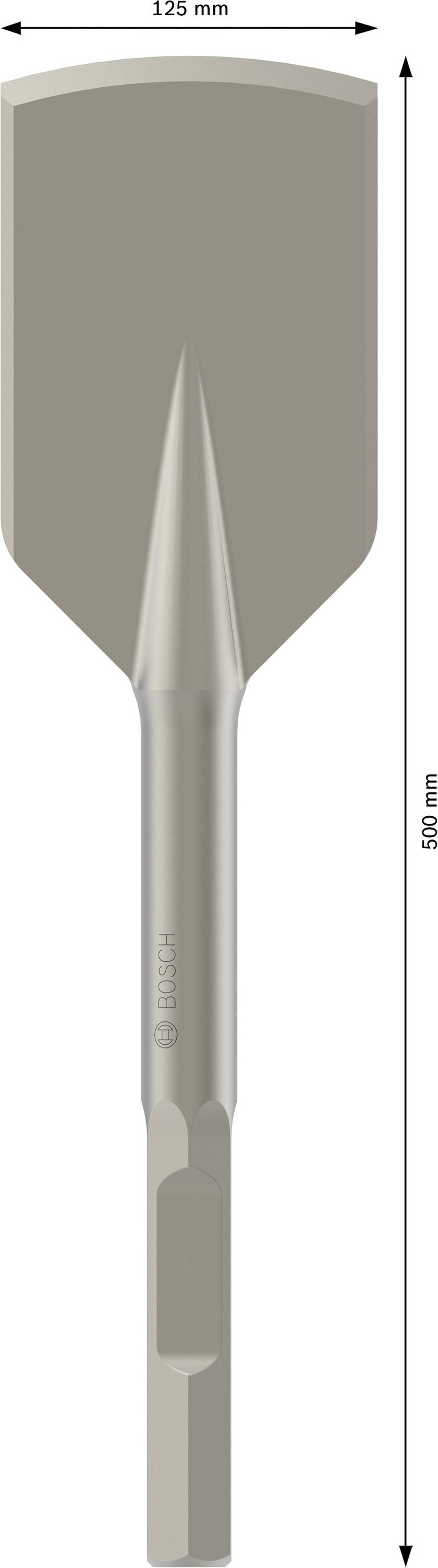 Embout de burin large de 125 mm de largeur et 180 mm de longueur. Adapté pour les travaux au marteau sur maçonnerie ou béton.