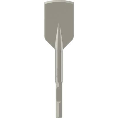 Un burin gris à tige hexagonale, adapté pour des applications telles que le travail de burinage et l'enlèvement de matériaux dans l'industrie de la construction.