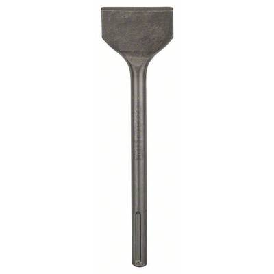 Un ciseau plat gris avec une tête plate et un long manche, utilisé pour les travaux de construction et l'enlèvement de matériaux.