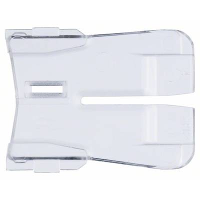 Pièce rectangulaire en plastique transparent avec deux côtés arrondis et incurvés, présentant une fente centrale.