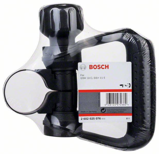 Poignée de rechange pour outil électrique Bosch, numéro de modèle sur l'étiquette : 'GSH 10 C', emballée dans un plastique transparent.