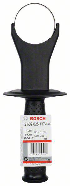 Poignée pour outils électriques Bosch, couleur noire. Adaptée aux modèles GBH 5-38 et GSH 386, avec plaque signalétique.