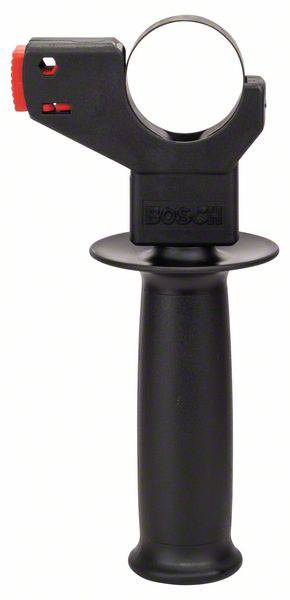 Une poignée d'outil noir avec un accent rouge en haut, conçue de manière ergonomique pour une prise en main sûre lors de l'utilisation d'outils électriques.