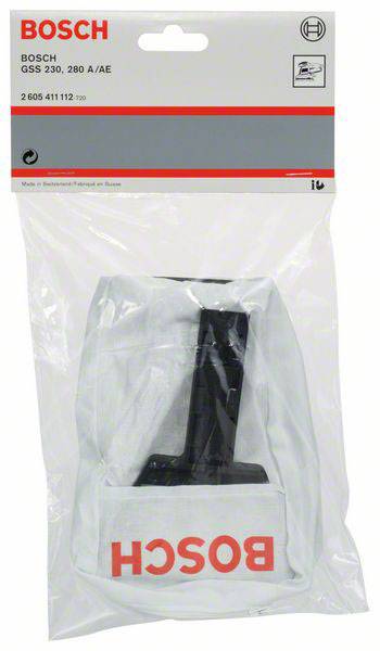 Un sac plastique avec un sac à poussière pour un Bosch GSS 230, 280 A/AE. Le logo Bosch est visible en rouge en haut du sac.