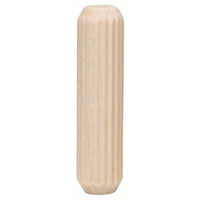 Un goujon en bois de teinte naturelle avec une surface striée, de forme cylindrique, principalement utilisé pour la fabrication de meubles et les assemblages de bois.