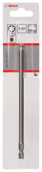 Bosch screwdriver bit set with long T27 bit, 152 mm length. Characterized by a star-shaped head.