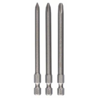 Trois embouts de tournevis cruciformes longs de Bosch, alignés côte à côte, de couleur métallique.