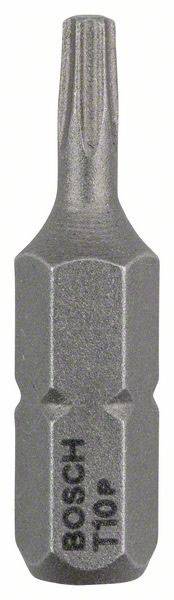 Un embout de tournevis Torx argent de taille T10 de Bosch, adapté pour serrer ou desserrer des vis compatibles.