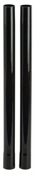 Deux tubes cylindriques noirs en métal, parallèles et côte à côte, sur un fond blanc.