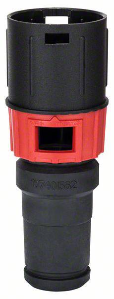 Adaptateur cylindrique en plastique noir et rouge, couramment utilisé dans les domaines de l'électronique ou de la construction mécanique, avec un design de connexion spécifique.