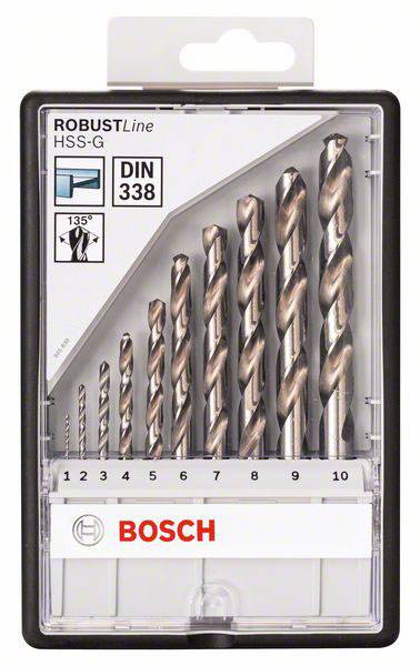 Coffret de forets HSS-G Bosch ROBUSTLine, 7 pièces, tailles 1 à 10, en emballage plastique.