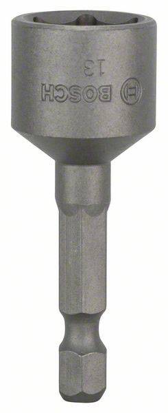 Un embout de clé à chocs gris de Bosch avec connexion hexagonale. La taille '13' est gravée sur le dessus.