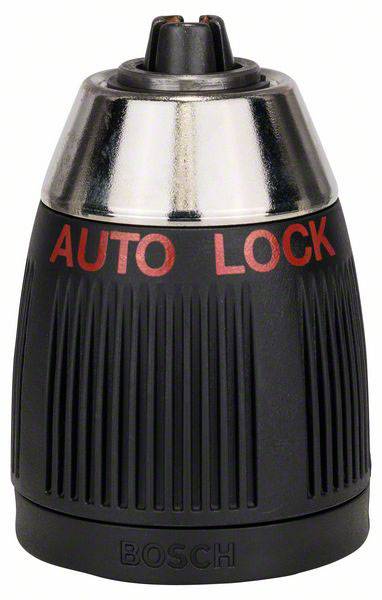 Mandrin de perceuse portant l'inscription 'AUTO LOCK' en rouge et 'BOSCH' en gris. Corps en plastique noir strié avec un bord supérieur argenté.