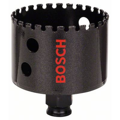 Scie-cloche noire Bosch avec inscription rouge, adaptée aux perceuses. Convient pour découper des trous circulaires dans divers matériaux.