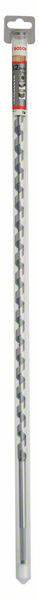 Un foret gris au design hélicoïdal pour le perçage précis du béton ou de la brique. L'emballage présente le logo de la marque en haut.