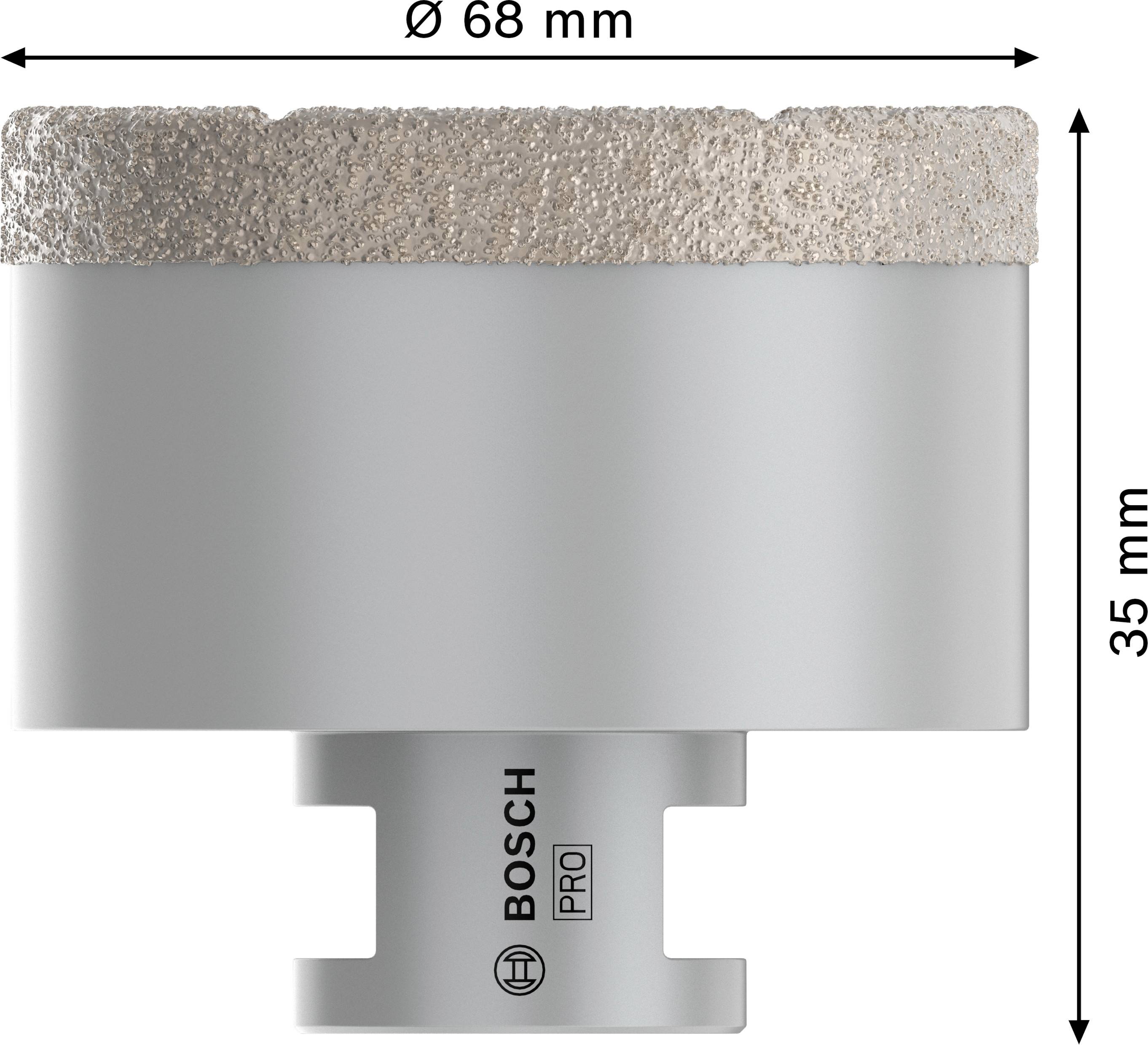Couronne de perçage Bosch d'un diamètre de 68 mm et d'une hauteur de 35 mm, adaptée aux applications professionnelles.