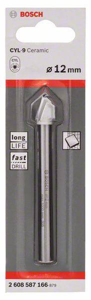 Foret 'Bosch CYL-9 Ceramic', diamètre 12 mm, adapté à la céramique, offrant une longue durée de vie et des performances de perçage rapides. Emballé.