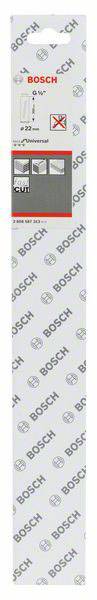 Emballage de lame de scie sauteuse 'Bosch', montrant des détails tels que la longueur de la lame et la compatibilité des matériaux. Comprend des icônes d'application et le logo du fabricant.