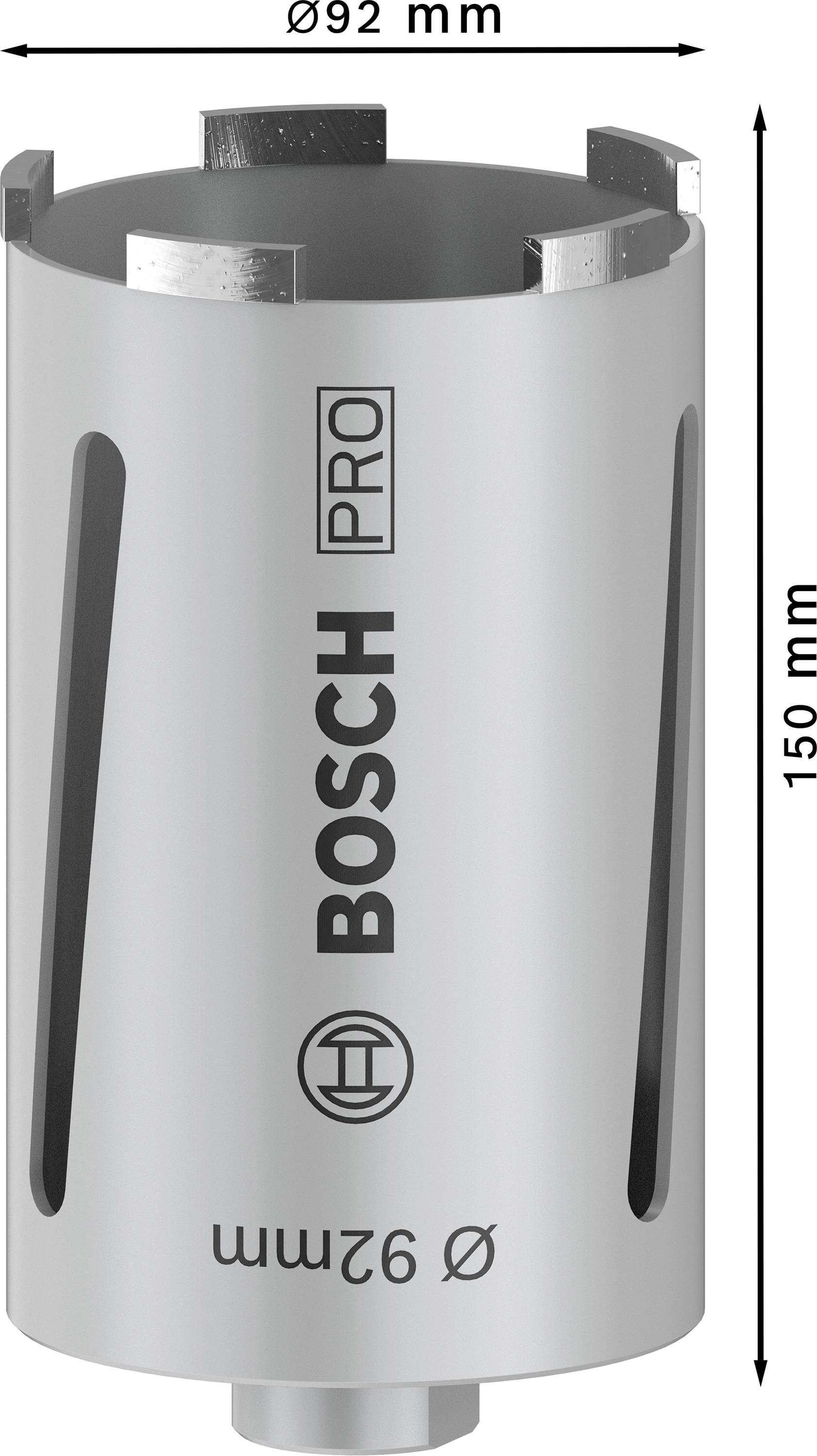 Tête de forage cylindrique 'Bosch Pro' d'une longueur de 150 mm et d'un diamètre de 92 mm.