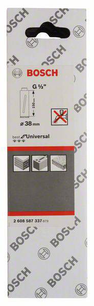 Emballage d'une lame de scie universelle Bosch, compatible avec différents matériaux : bois, métal, plastique.
