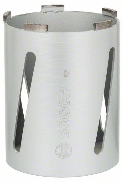 Foret en argent avec logo Bosch, forme cylindrique et fentes latérales pour des travaux de perçage précis dans des matériaux durs.