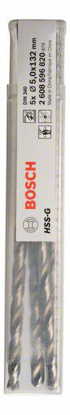 Trois forets Bosch dans un emballage transparent, étiquetés '5x Ø4,0x75 mm'.