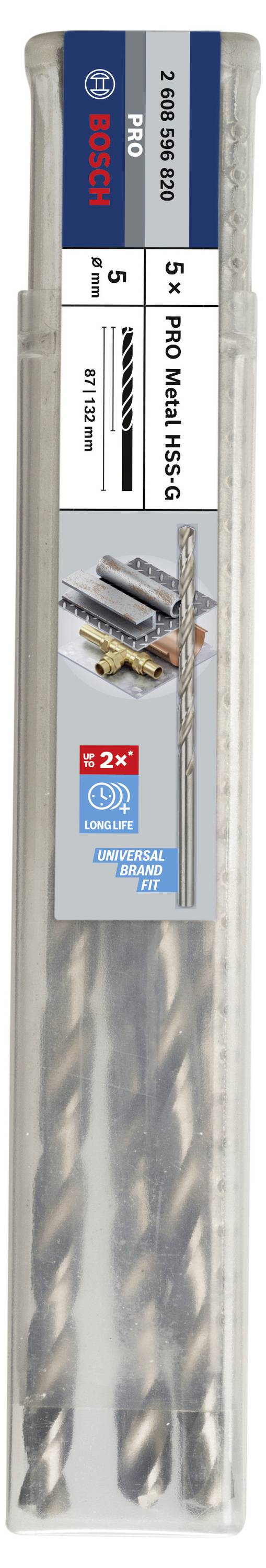Coffret de forets à béton Bosch CYL-1, 5 pièces, pour maçonnerie. L'emballage du produit présente 5 forets, adaptés pour la maçonnerie et le béton.