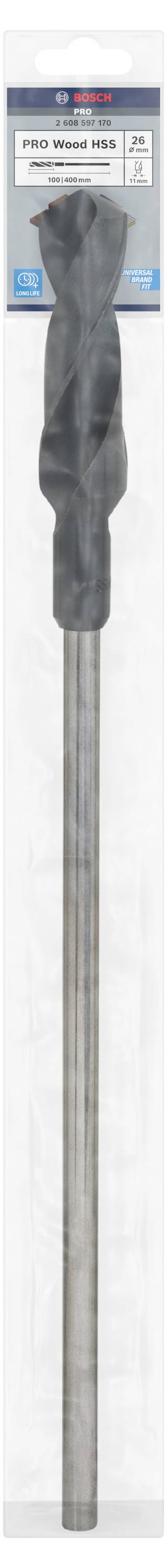 Foret avec queue de fixation SDS-max, adapté pour les travaux de béton, emballé dans un conditionnement bleu-gris avec informations techniques.
