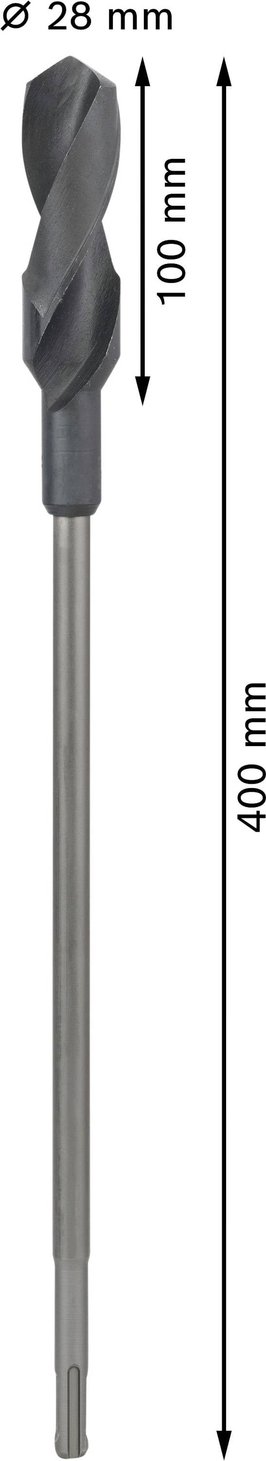 Foret d'un diamètre de 28 mm, d'une longueur de coupe de 100 mm et d'une longueur totale de 400 mm.