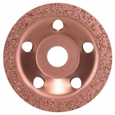 Disque abrasif circulaire de couleur cuivrée, doté de cinq trous symétriques et présentant une surface texturée et granuleuse sur le pourtour.