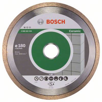 Lame céramique 'Bosch' avec étiquetage vert, diamètre 180 mm, pour coupe de carrelage, vitesse max. 8500 tr/min, 80 m/s.