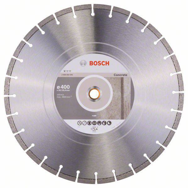 Disque de coupe diamanté Bosch, spécialement conçu pour la coupe de béton, d'un diamètre de 400 mm.
