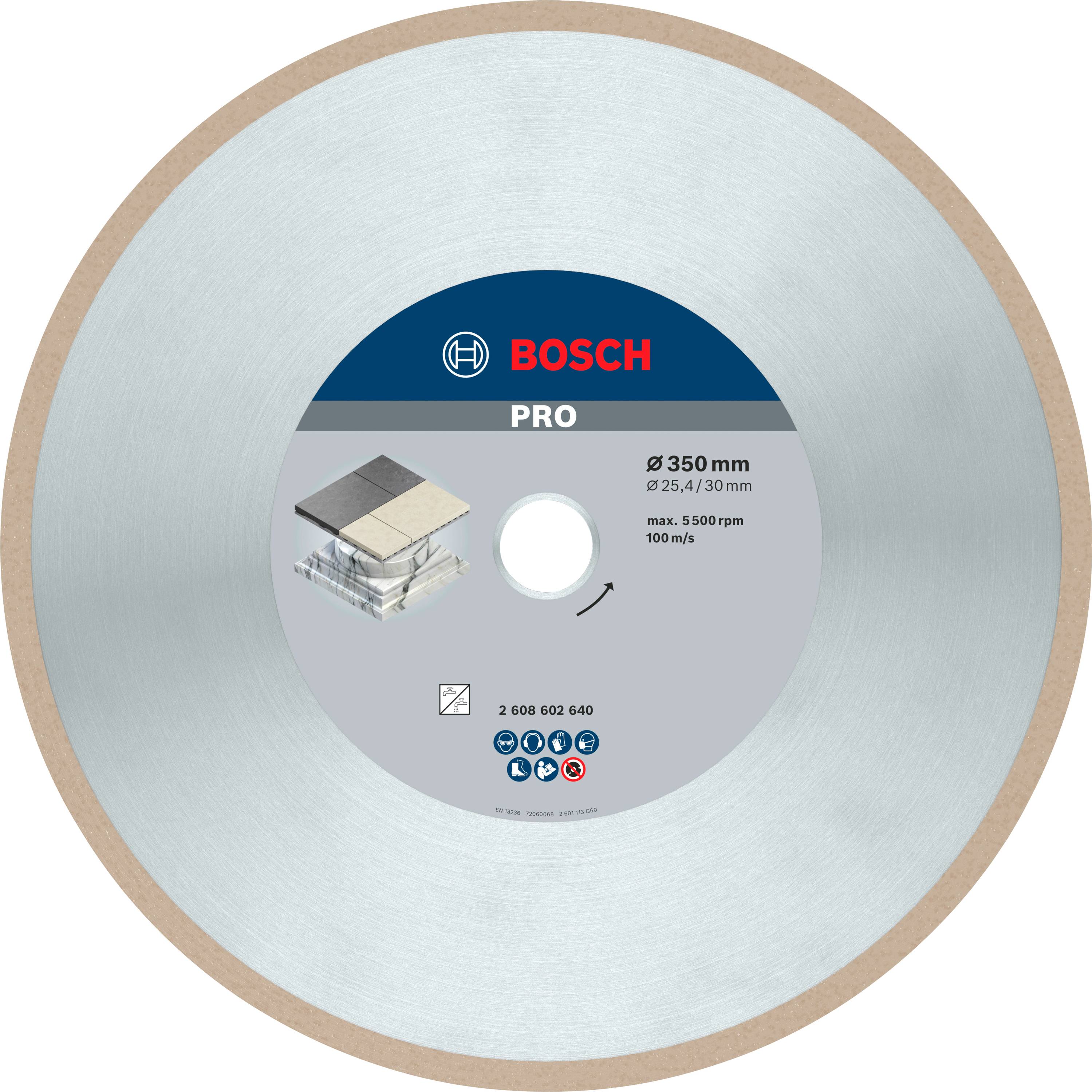 Disque de coupe Bosch PRO, diamètre 350 mm, max. 5 500 tr/min, adapté pour l'usinage des métaux.