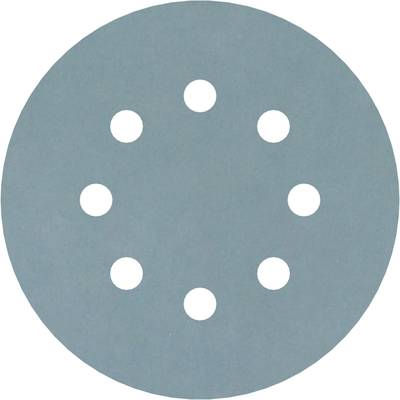 Un papier de verre rond de couleur bleue avec neuf trous répartis uniformément.