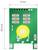 Une carte de circuit imprimé LED verte, 15 mm par 26,5 mm, comportant des résistances, des connecteurs et une grande LED jaune au centre.