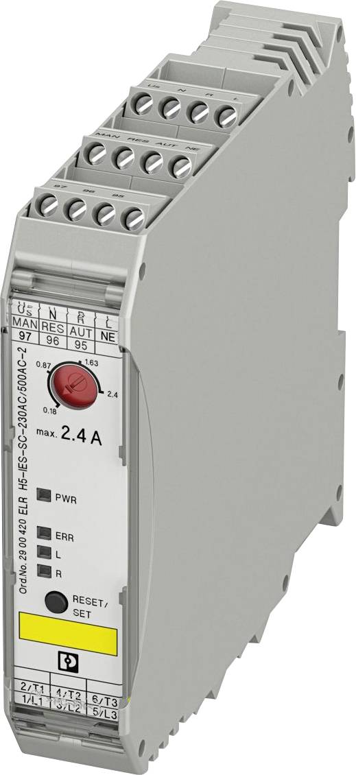 Un dispositif électronique gris avec un bouton rouge étiqueté « RÉINITIALISER », des voyants LED jaunes et des connexions de bornes sur le dessus, utilisé pour la surveillance de la sécurité.