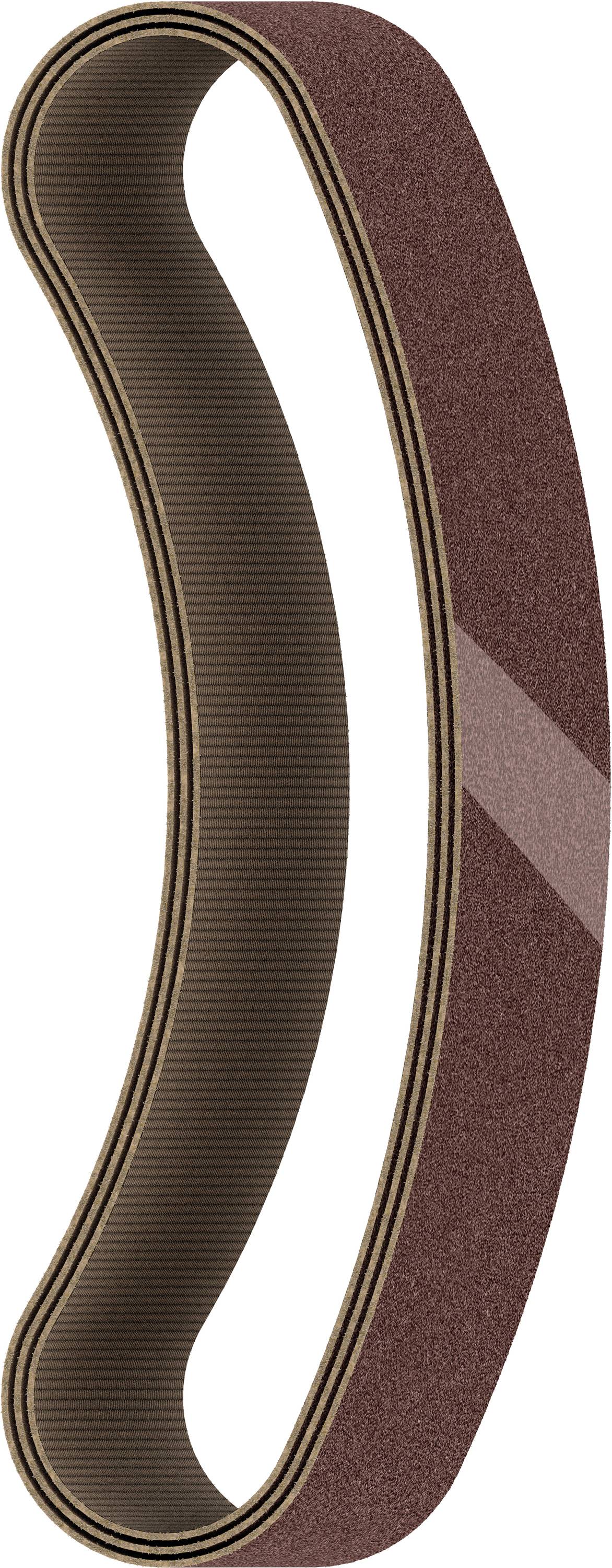 Bande abrasive brune de forme ovale, utilisée pour le ponçage de matériaux dans des machines à poncer portatives ou fixes.
