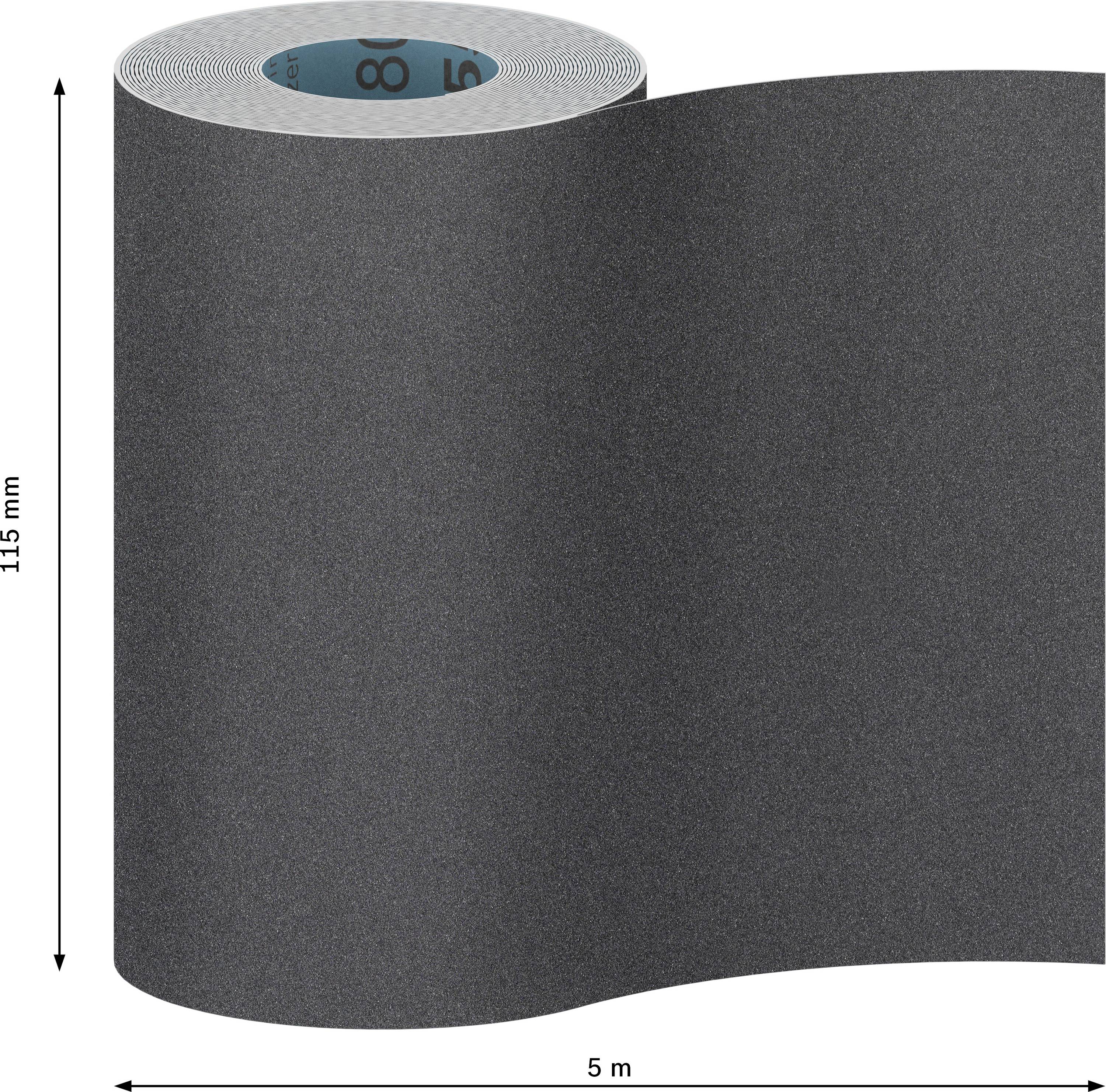 Membrane d'étanchéité noire enroulée ; hauteur 115 mm, longueur 5 m. Utilisée pour l'étanchéité dans le bâtiment.
